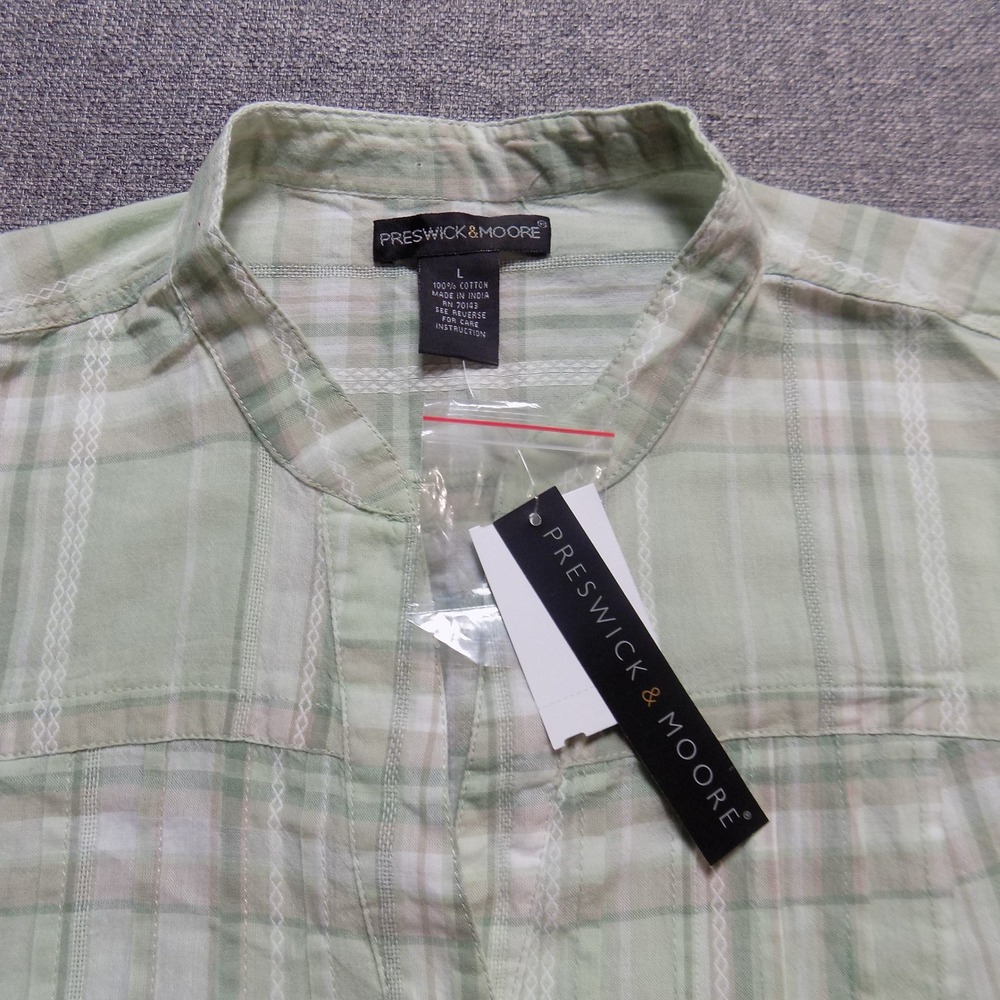 Preswick & Moore Blouse Womens L Green NEW Plaid Cotton Short Sleeve BD975PL - Picture 3 of 9